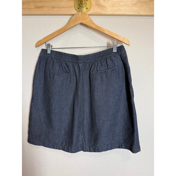 Women's Garnet Hill Navy Linen A-Line Mini Skirt With Pockets 100% Linen Size 14 - Picture 9 of 9